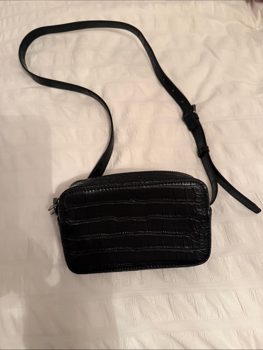 Ela X Sasha Black Croc-Embossed Leather Belt Bag
